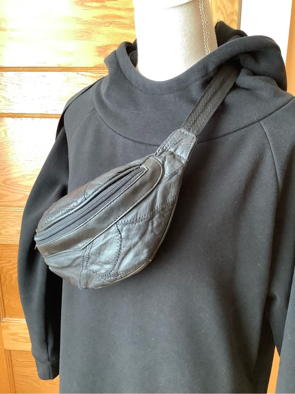Leatherette Black Waist Bag / Crossbody Sling